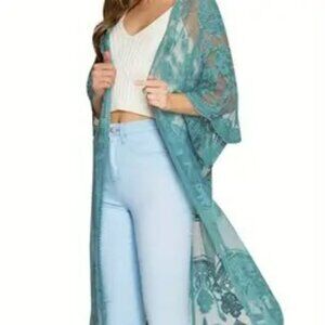 Sweet Generis Teal Lace Kimono Cardigan